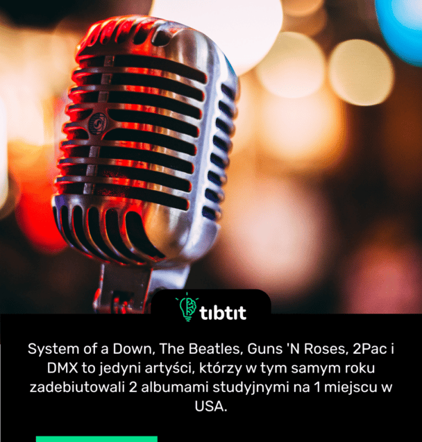 System of a Down, The Beatles, Guns 'N Roses, 2Pac i DMX to jedyni artyści, którzy w tym samym roku zadebiutowali 2 albumami studyjnymi na 1 miejscu w USA.