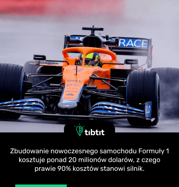 Zbudowanie nowoczesnego samochodu Formuły 1 kosztuje ponad 20 milionów dolarów, z czego prawie 90% kosztów stanowi silnik.