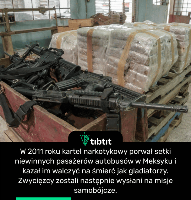 W 2011 roku kartel narkotykowy porwał setki niewinnych pasażerów autobusów w Meksyku i kazał im walczyć na śmierć jak gladiatorzy. Zwycięzcy zostali następnie wysłani na misje samobójcze.