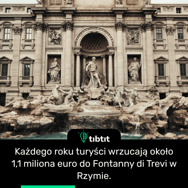 Każdego roku turyści wrzucają około 1,1 miliona euro do Fontanny di Trevi w Rzymie.