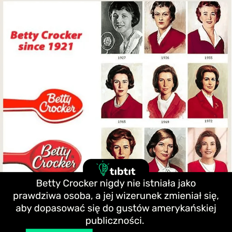 Betty Crocker nigdy nie istniała jako prawdziwa osoba, a jej wizerunek zmieniał się, aby dopasować się do gustów amerykańskiej publiczności.