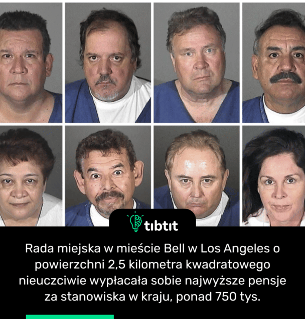Rada miejska w mieście Bell w Los Angeles o powierzchni 2,5 kilometra kwadratowego nieuczciwie wypłacała sobie najwyższe pensje za stanowiska w kraju, ponad 750 tys.