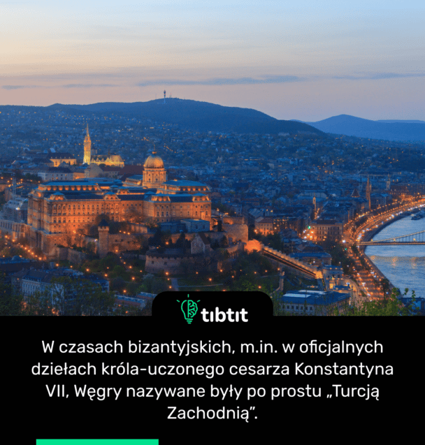 W czasach bizantyjskich, m.in. w oficjalnych dziełach króla-uczonego cesarza Konstantyna VII, Węgry nazywane były po prostu „Turcją Zachodnią”.