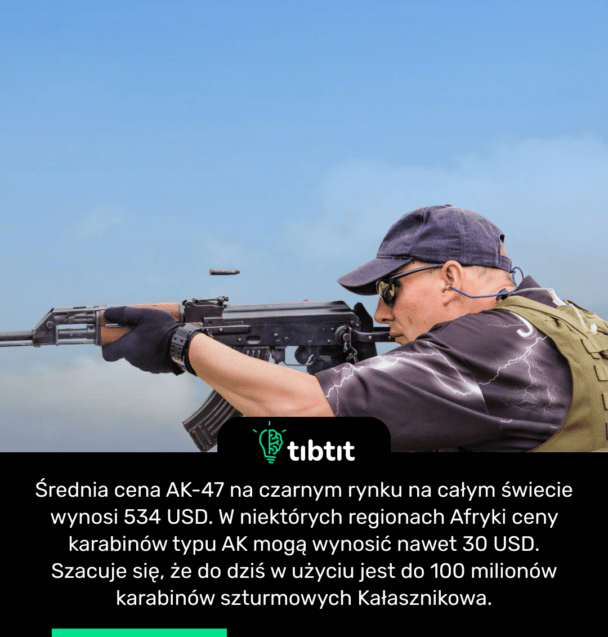Średnia cena AK-47 na czarnym rynku na całym świecie wynosi 534 USD. W niektórych regionach Afryki ceny karabinów typu AK mogą wynosić nawet 30 USD. Szacuje się, że do dziś w użyciu jest do 100 milionów karabinów szturmowych Kałasznikowa.
