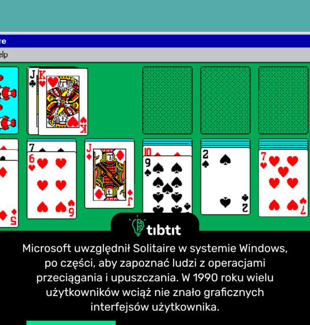 Microsoft uwzględnił Solitaire w systemie Windows, po części, aby zapoznać ludzi z operacjami przeciągania i upuszczania. W 1990 roku wielu użytkowników wciąż nie znało graficznych interfejsów użytkownika.