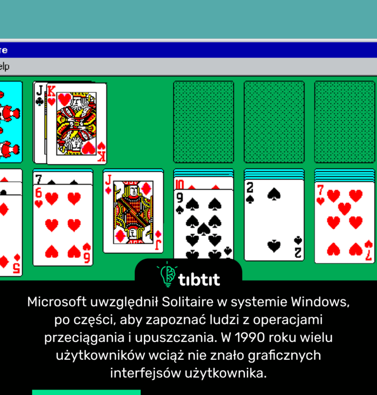 Microsoft uwzględnił Solitaire w systemie Windows, po części, aby zapoznać ludzi z operacjami przeciągania i upuszczania. W 1990 roku wielu użytkowników wciąż nie znało graficznych interfejsów użytkownika.