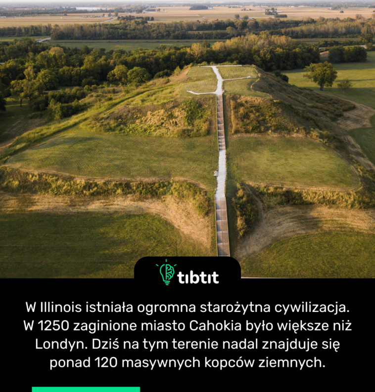 W Illinois istniała ogromna starożytna cywilizacja. W 1250 zaginione miasto Cahokia było większe niż Londyn. Dziś na tym terenie nadal znajduje się ponad 120 masywnych kopców ziemnych.