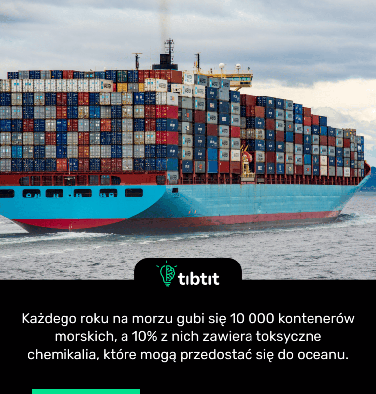 Każdego roku na morzu gubi się 10 000 kontenerów morskich, a 10% z nich zawiera toksyczne chemikalia, które mogą przedostać się do oceanu.