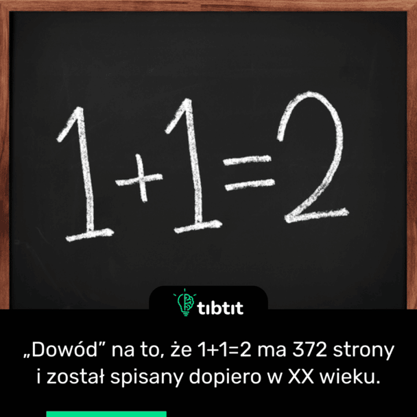 „Dowód” na to, że 1+1=2 ma 372 strony i został spisany dopiero w XX wieku.