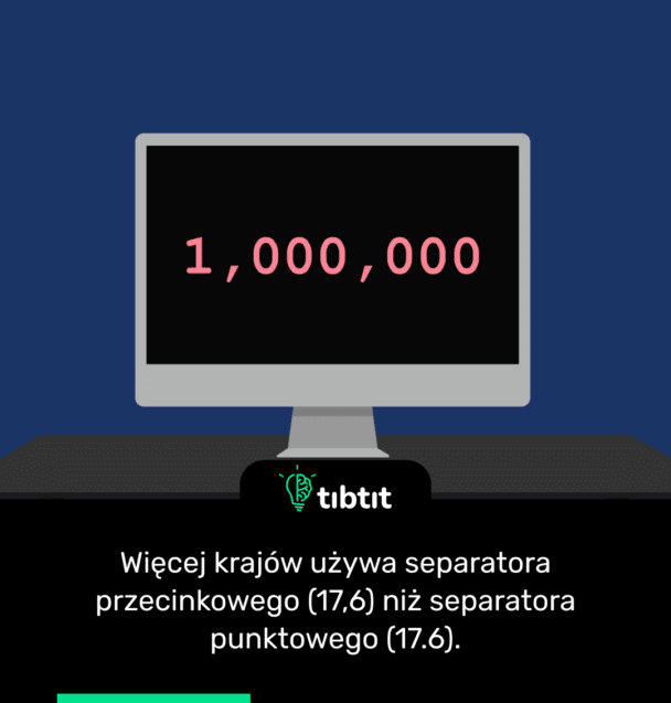 Więcej krajów używa separatora przecinkowego (17,6) niż separatora punktowego (17.6).