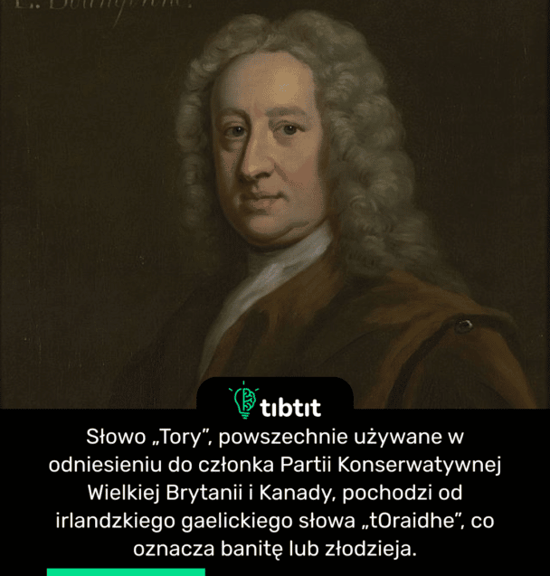Słowo „Tory”, powszechnie używane w odniesieniu do członka Partii Konserwatywnej Wielkiej Brytanii i Kanady, pochodzi od irlandzkiego gaelickiego słowa „tOraidhe”, co oznacza banitę lub złodzieja.