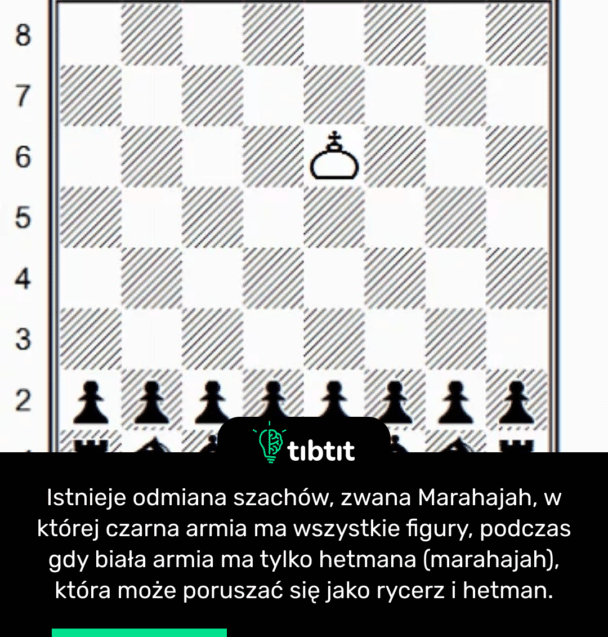 Istnieje odmiana szachów, zwana Marahajah, w której czarna armia ma wszystkie figury, podczas gdy biała armia ma tylko hetmana (marahajah), która może poruszać się jako rycerz i hetman.