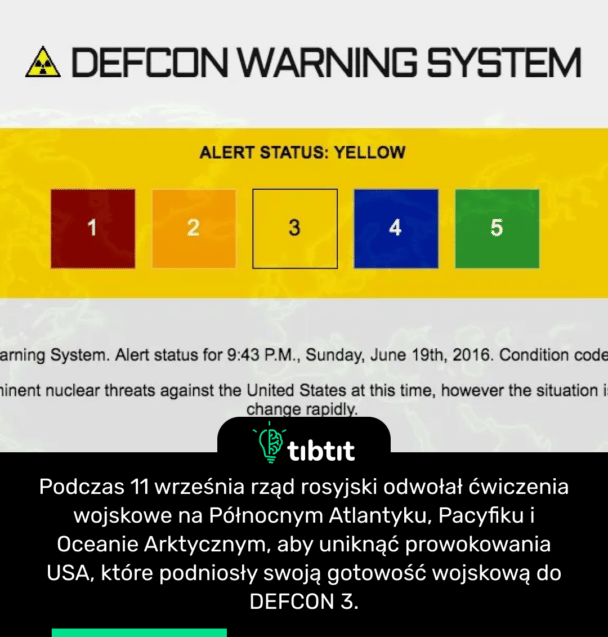 Podczas 11 września rząd rosyjski odwołał ćwiczenia wojskowe na Północnym Atlantyku, Pacyfiku i Oceanie Arktycznym, aby uniknąć prowokowania USA, które podniosły swoją gotowość wojskową do DEFCON 3.