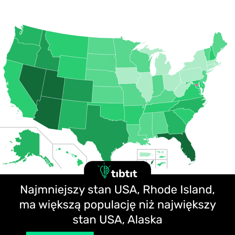 Najmniejszy stan USA, Rhode Island, ma większą populację niż największy stan USA, Alaska