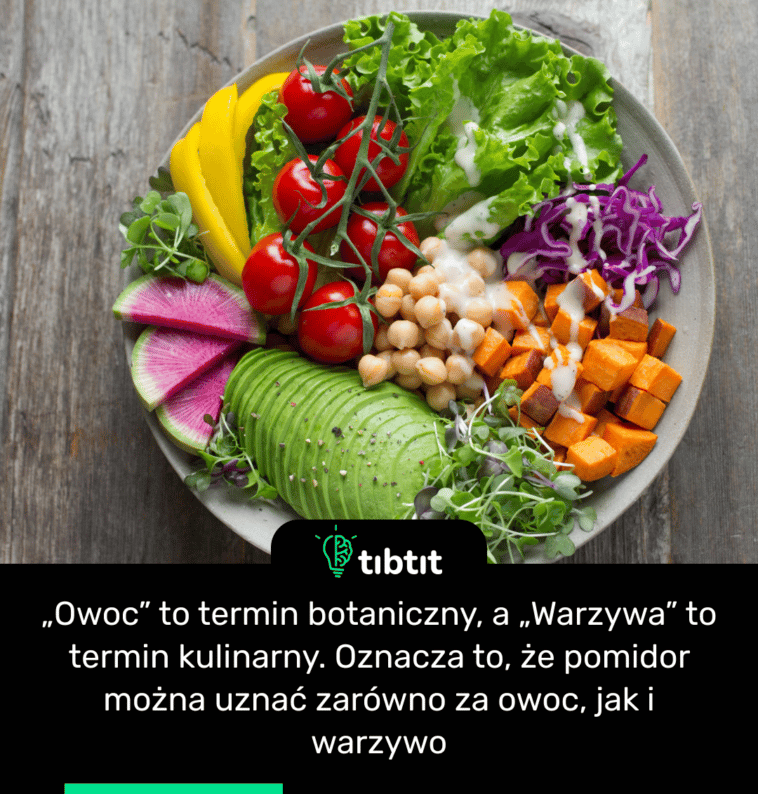 „Owoc” to termin botaniczny, a „Warzywa” to termin kulinarny. Oznacza to, że pomidor można uznać zarówno za owoc, jak i warzywo