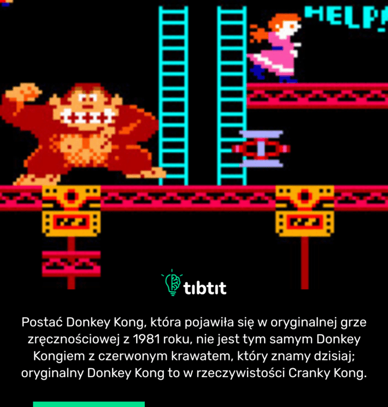 Postać Donkey Kong, która pojawiła się w oryginalnej grze zręcznościowej z 1981 roku, nie jest tym samym Donkey Kongiem z czerwonym krawatem, który znamy dzisiaj; oryginalny Donkey Kong to w rzeczywistości Cranky Kong.