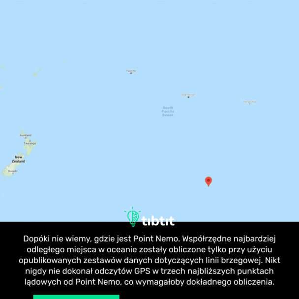 Dopóki nie wiemy, gdzie jest Point Nemo. Współrzędne najbardziej odległego miejsca w oceanie zostały obliczone tylko przy użyciu opublikowanych zestawów danych dotyczących linii brzegowej. Nikt nigdy nie dokonał odczytów GPS w trzech najbliższych punktach lądowych od Point Nemo, co wymagałoby dokładnego obliczenia.