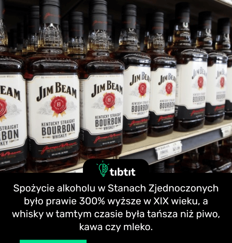 Spożycie alkoholu w Stanach Zjednoczonych było prawie 300% wyższe w XIX wieku, a whisky w tamtym czasie była tańsza niż piwo, kawa czy mleko.