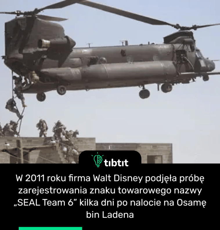 W 2011 roku firma Walt Disney podjęła próbę zarejestrowania znaku towarowego nazwy „SEAL Team 6” kilka dni po nalocie na Osamę bin Ladena