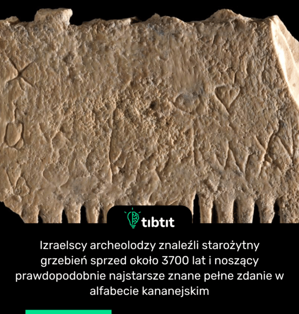 Izraelscy archeolodzy znaleźli starożytny grzebień sprzed około 3700 lat i noszący prawdopodobnie najstarsze znane pełne zdanie w alfabecie kananejskim
