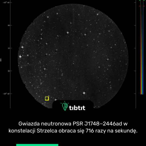Gwiazda neutronowa PSR J1748−2446ad w konstelacji Strzelca obraca się 716 razy na sekundę.
