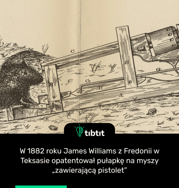 W 1882 roku James Williams z Fredonii w Teksasie opatentował pułapkę na myszy „zawierającą pistolet”