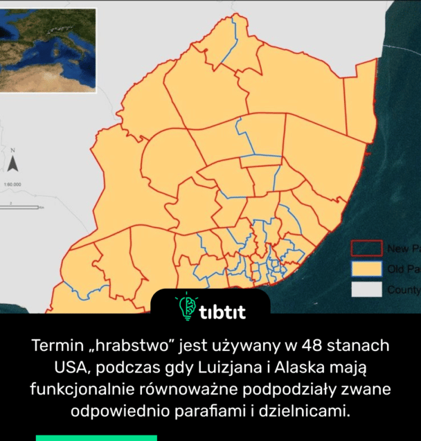 Termin „hrabstwo” jest używany w 48 stanach USA, podczas gdy Luizjana i Alaska mają funkcjonalnie równoważne podpodziały zwane odpowiednio parafiami i dzielnicami.