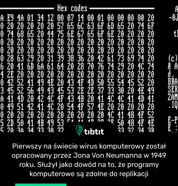 Pierwszy na świecie wirus komputerowy został opracowany przez Jona Von Neumanna w 1949 roku. Służył jako dowód na to, że programy komputerowe są zdolne do replikacji