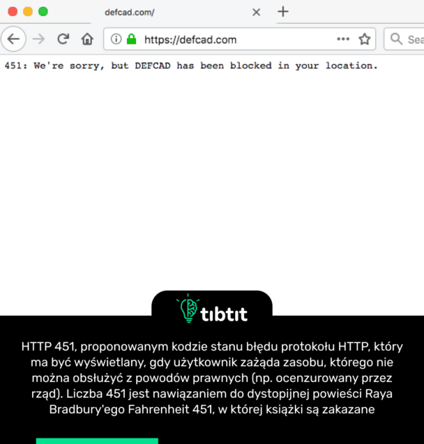 HTTP 451, proponowanym kodzie stanu błędu protokołu HTTP, który ma być wyświetlany, gdy użytkownik zażąda zasobu, którego nie można obsłużyć z powodów prawnych (np. ocenzurowany przez rząd). Liczba 451 jest nawiązaniem do dystopijnej powieści Raya Bradbury'ego Fahrenheit 451, w której książki są zakazane