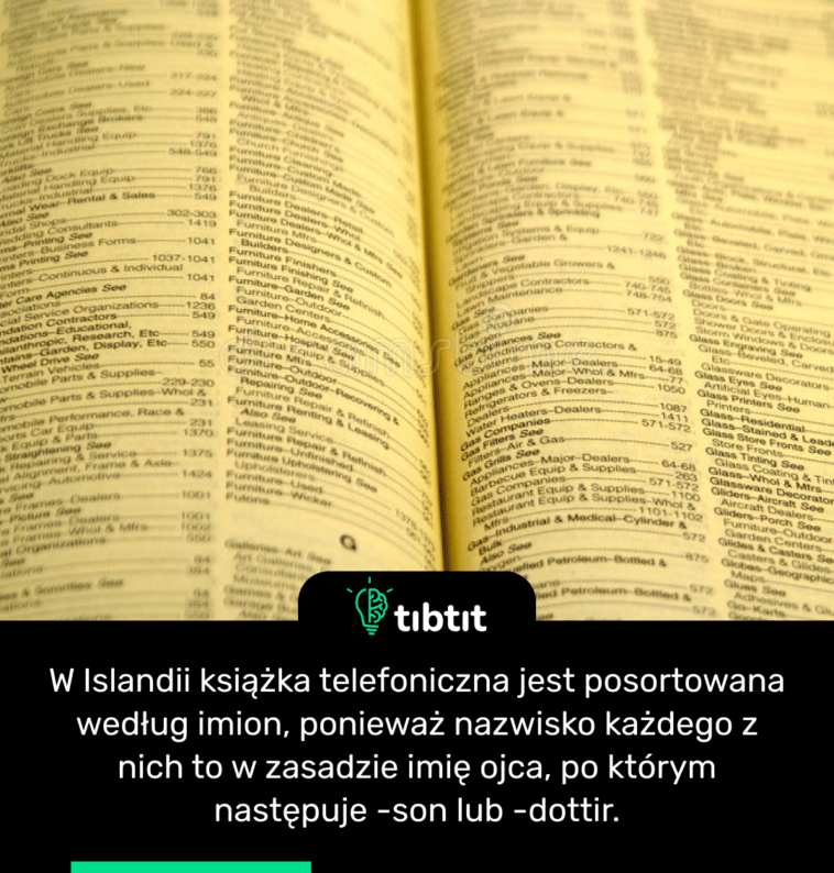 W Islandii książka telefoniczna jest posortowana według imion, ponieważ nazwisko każdego z nich to w zasadzie imię ojca, po którym następuje -son lub -dottir.