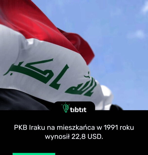 PKB Iraku na mieszkańca w 1991 roku wynosił 22,8 USD.