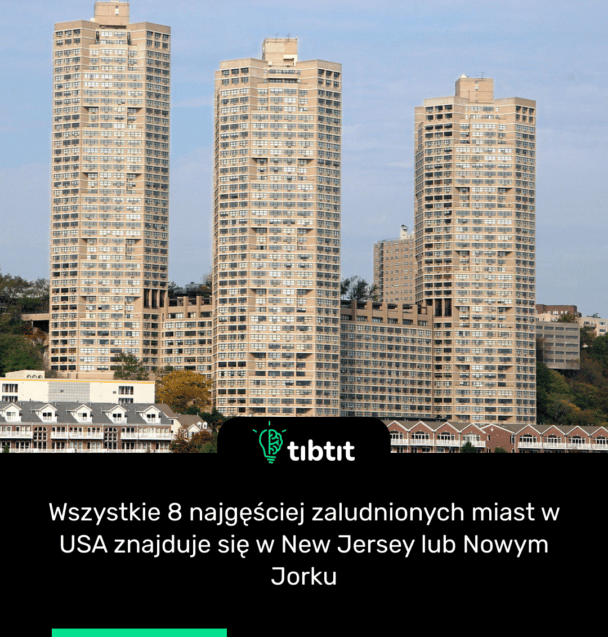 Wszystkie 8 najgęściej zaludnionych miast w USA znajduje się w New Jersey lub Nowym Jorku