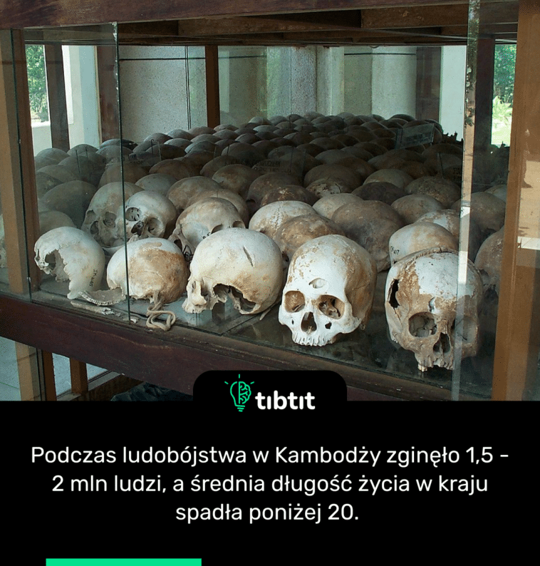 Podczas ludobójstwa w Kambodży zginęło 1,5 - 2 mln ludzi, a średnia długość życia w kraju spadła poniżej 20.