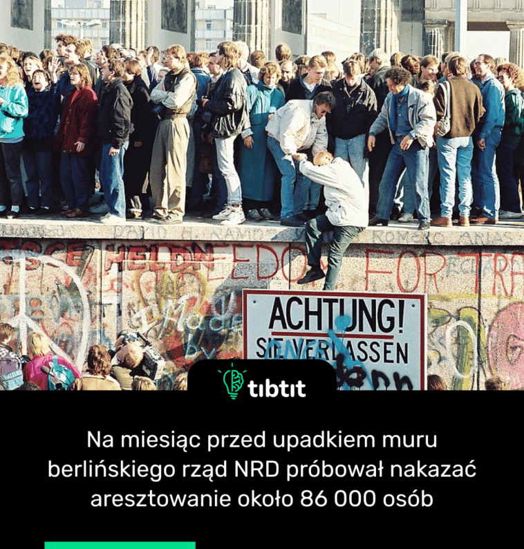 Na miesiąc przed upadkiem muru berlińskiego rząd NRD próbował nakazać aresztowanie około 86 000 osób