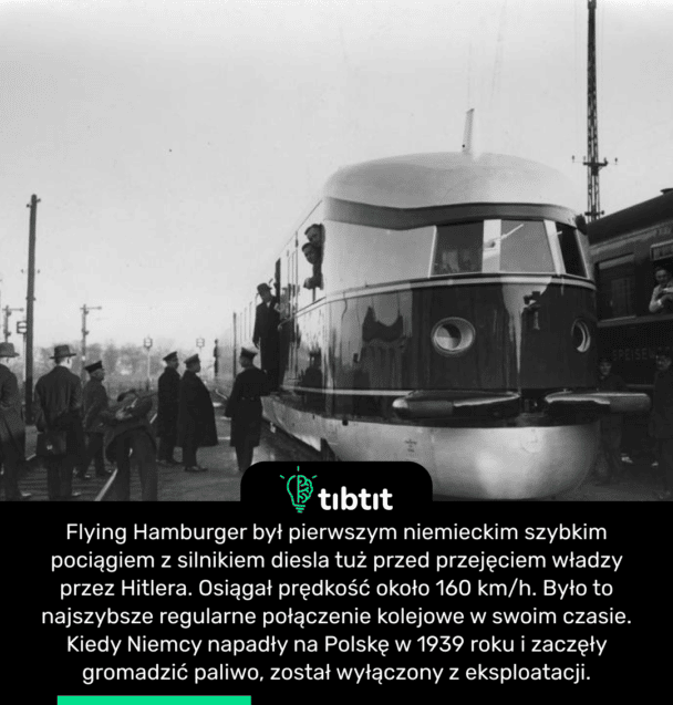 Flying Hamburger był pierwszym niemieckim szybkim pociągiem z silnikiem diesla tuż przed przejęciem władzy przez Hitlera. Osiągał prędkość około 160 km/h. Było to najszybsze regularne połączenie kolejowe w swoim czasie. Kiedy Niemcy napadły na Polskę w 1939 roku i zaczęły gromadzić paliwo, został wyłączony z eksploatacji.