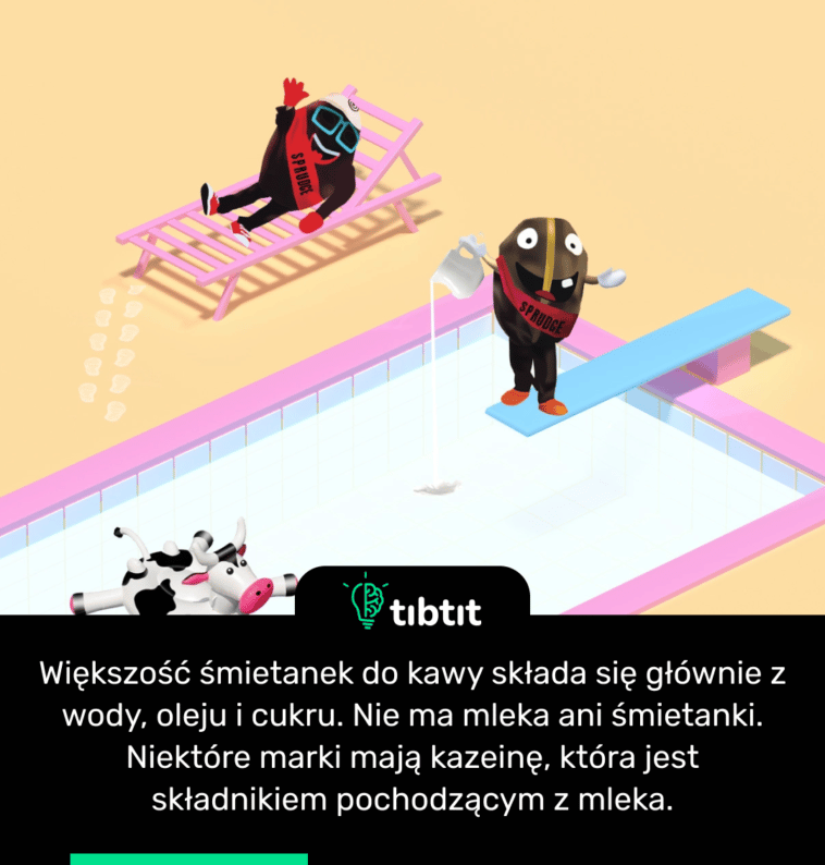 Większość śmietanek do kawy składa się głównie z wody, oleju i cukru. Nie ma mleka ani śmietanki. Niektóre marki mają kazeinę, która jest składnikiem pochodzącym z mleka.