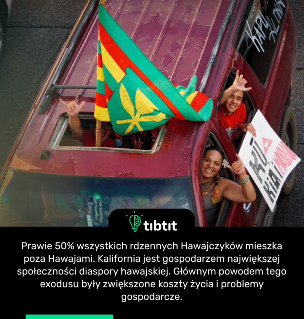 Prawie 50% wszystkich rdzennych Hawajczyków mieszka poza Hawajami. Kalifornia jest gospodarzem największej społeczności diaspory hawajskiej. Głównym powodem tego exodusu były zwiększone koszty życia i problemy gospodarcze.