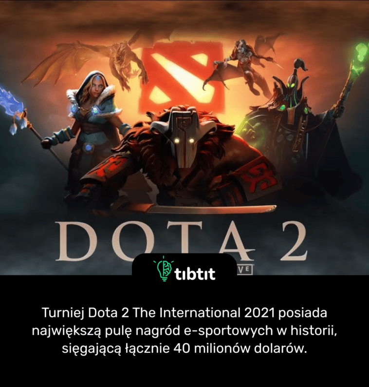 Turniej Dota 2 The International 2021 posiada największą pulę nagród e-sportowych w historii, sięgającą łącznie 40 milionów dolarów.