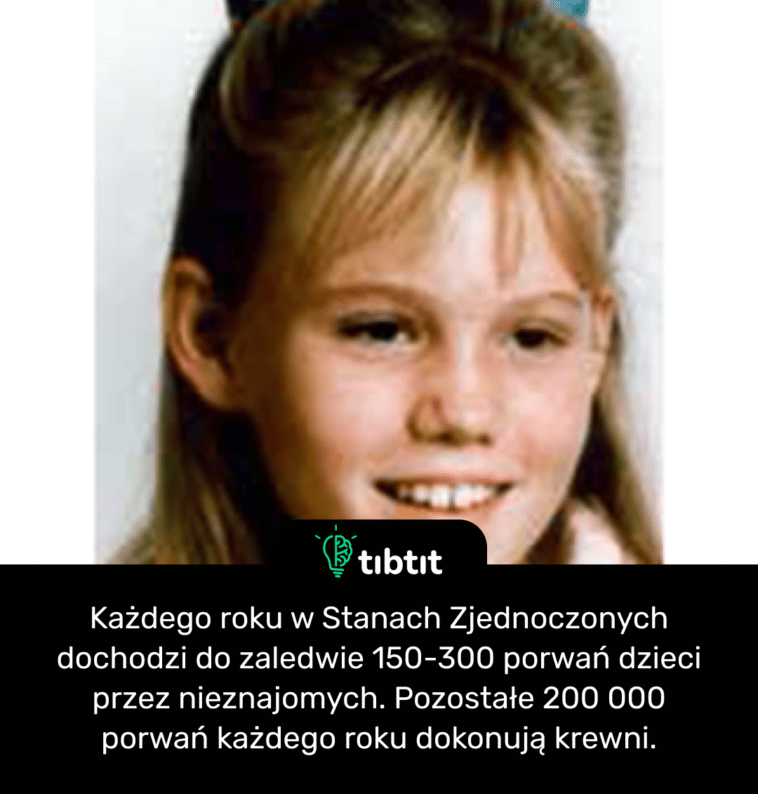 Każdego roku w Stanach Zjednoczonych dochodzi do zaledwie 150-300 porwań dzieci przez nieznajomych. Pozostałe 200 000 porwań każdego roku dokonują krewni.