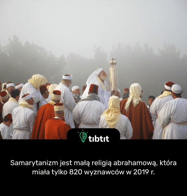 Samarytanizm jest małą religią abrahamową, która miała tylko 820 wyznawców w 2019 r.