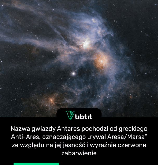 Nazwa gwiazdy Antares pochodzi od greckiego Anti-Ares, oznaczającego „rywal Aresa/Marsa” ze względu na jej jasność i wyraźnie czerwone zabarwienie