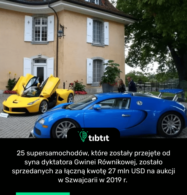 25 supersamochodów, które zostały przejęte od syna dyktatora Gwinei Równikowej, zostało sprzedanych za łączną kwotę 27 mln USD na aukcji w Szwajcarii w 2019 r.