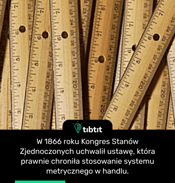 W 1866 roku Kongres Stanów Zjednoczonych uchwalił ustawę, która prawnie chroniła stosowanie systemu metrycznego w handlu.