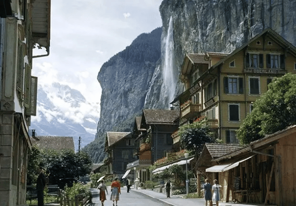 Piękne Lauterbrunnen, Szwajcaria, rok 1951.