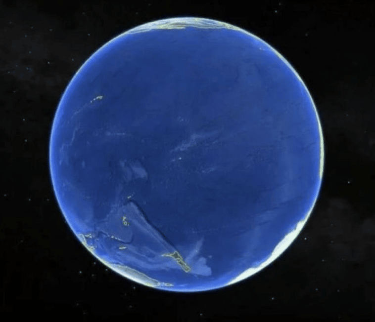 Widok Ziemi z Oceanem Spokojnym jako punktem centralnym.