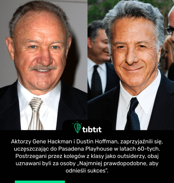 Aktorzy Gene Hackman i Dustin Hoffman, zaprzyjaźnili się, uczęszczając do Pasadena Playhouse w latach 60-tych. Postrzegani przez kolegów z klasy jako outsiderzy, obaj uznawani byli za osoby „Najmniej prawdopodobne, aby odnieśli sukces”.