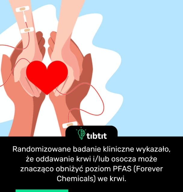 Randomizowane badanie kliniczne wykazało, że oddawanie krwi i/lub osocza może znacząco obniżyć poziom PFAS (Forever Chemicals) we krwi.