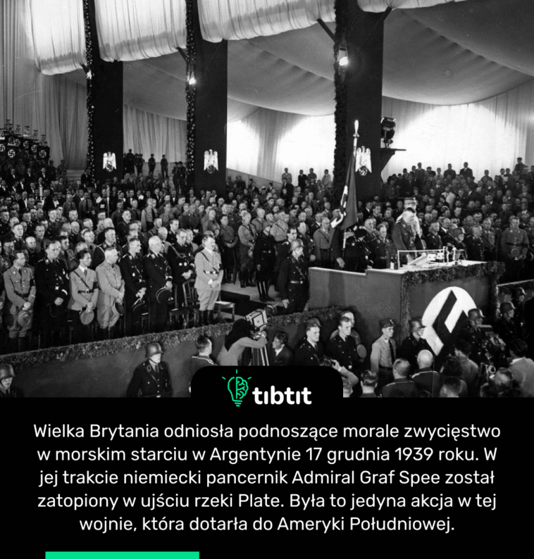 Wielka Brytania odniosła podnoszące morale zwycięstwo w morskim starciu w Argentynie 17 grudnia 1939 roku. W jej trakcie niemiecki pancernik Admiral Graf Spee został zatopiony w ujściu rzeki Plate. Była to jedyna akcja w tej wojnie, która dotarła do Ameryki Południowej.