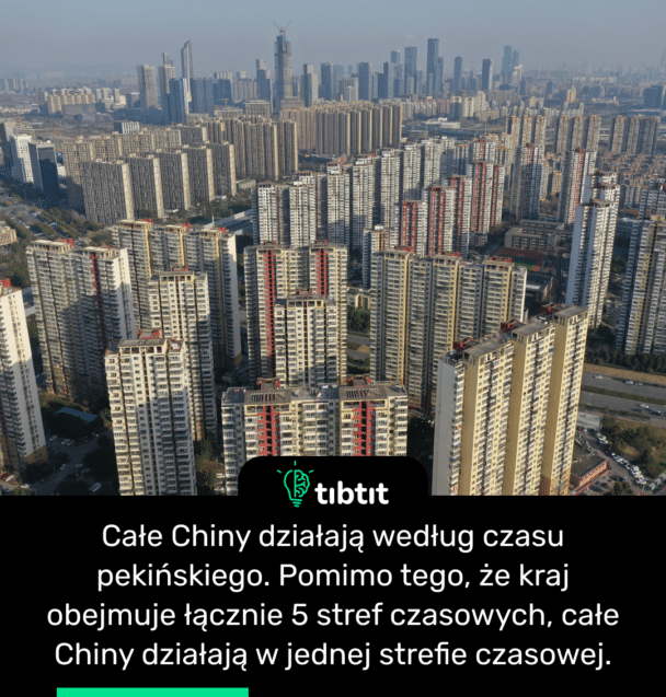 Całe Chiny działają według czasu pekińskiego. Pomimo tego, że kraj obejmuje łącznie 5 stref czasowych, całe Chiny działają w jednej strefie czasowej.