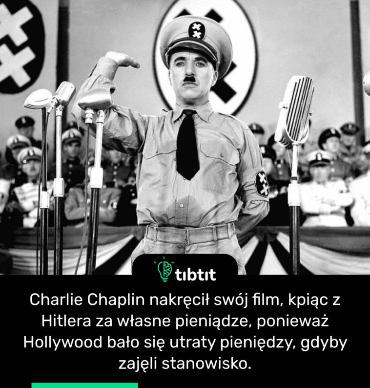 Charlie Chaplin nakręcił swój film, kpiąc z Hitlera za własne pieniądze, ponieważ Hollywood bało się utraty pieniędzy, gdyby zajęli stanowisko.